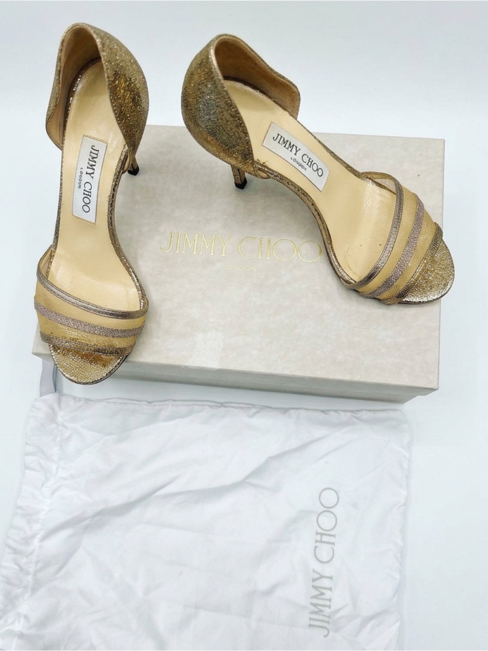 Jimmy Choo Gold Glitter D'Orsay Sandals